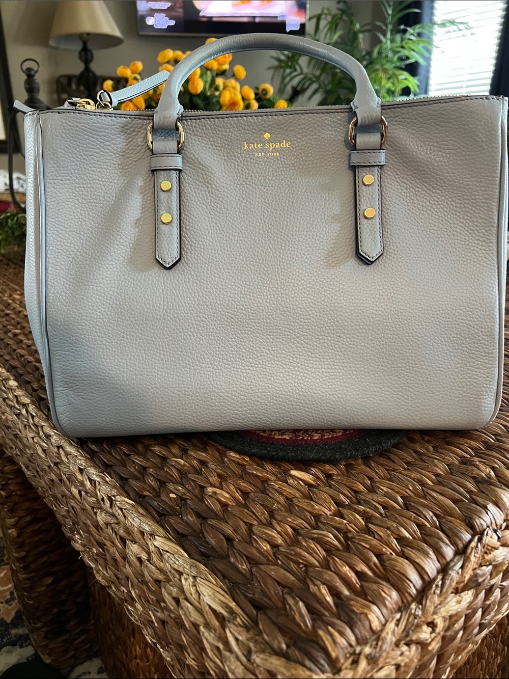 kate spade Light XML Baby Blue Pebbled Leather Satchel with Silver Hardware